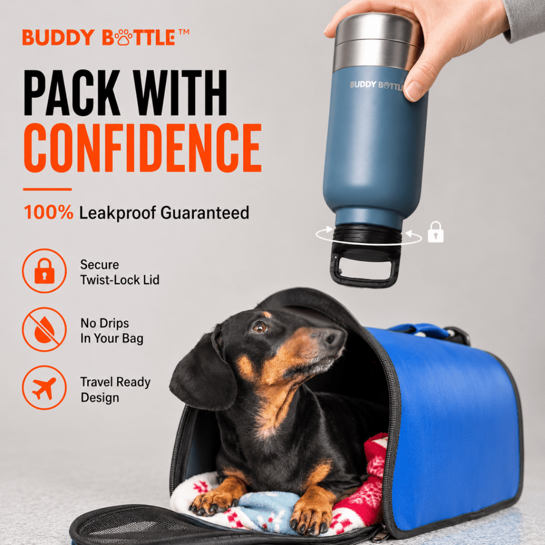 Dog Water Bottle for Walking & Travel | 900ml Buddy Bottle | Insulated Stainless Steel Bottle with Bowl, Leakproof