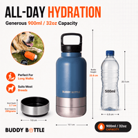 Dog Water Bottle for Walking & Travel | 900ml Buddy Bottle | Insulated Stainless Steel Bottle with Bowl, Leakproof