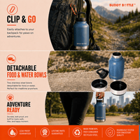 Dog Water Bottle for Walking & Travel | 900ml Buddy Bottle | Insulated Stainless Steel Bottle with Bowl, Leakproof